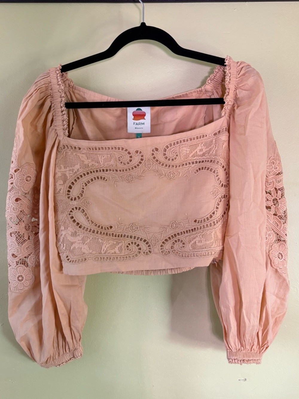 FARM Rio Dark Sand Lace Blouse Size Small
